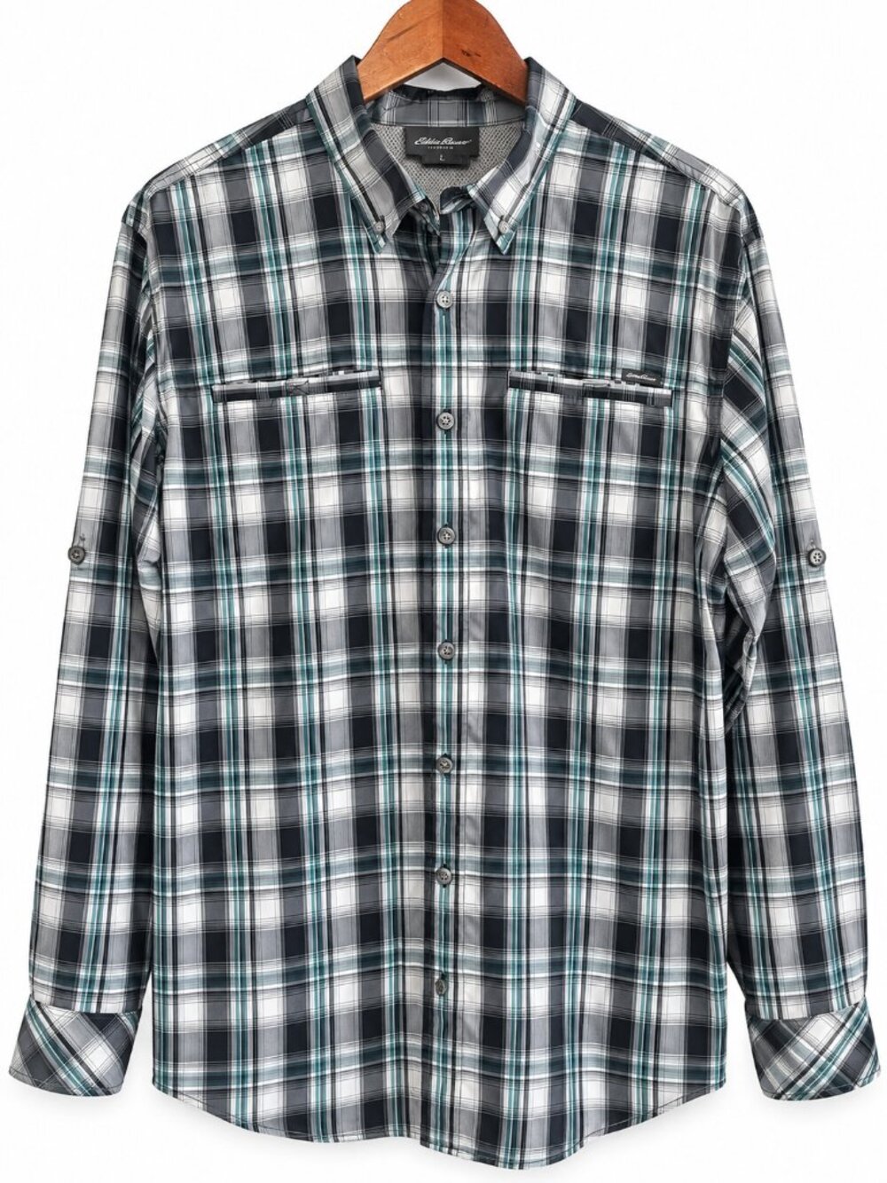 Eddie Bauer Travex Performance Plaid Button Down Shirt - Men's Large Tall